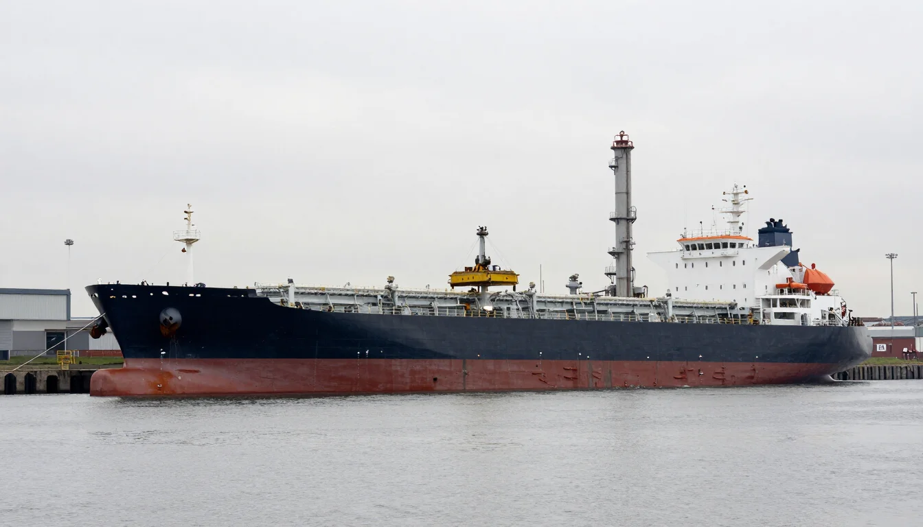 Tanker moored at a marine loading jetty